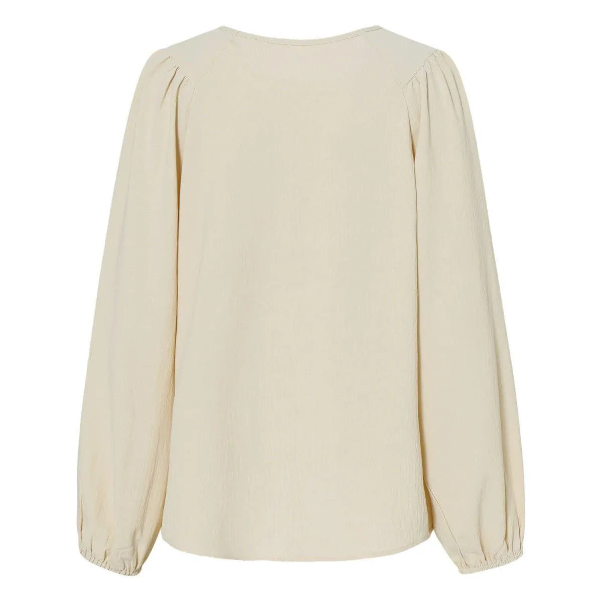 Round Neck Gathering Long Sleeve Top Jewelry Bubble