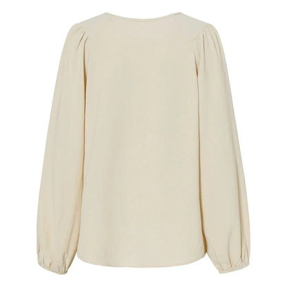 Round Neck Gathering Long Sleeve Top Jewelry Bubble