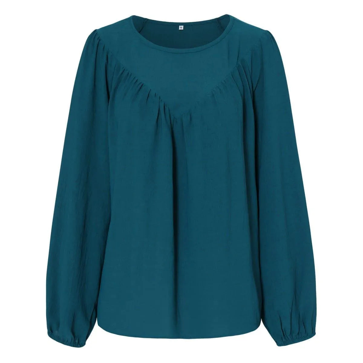 Round Neck Gathering Long Sleeve Top Jewelry Bubble