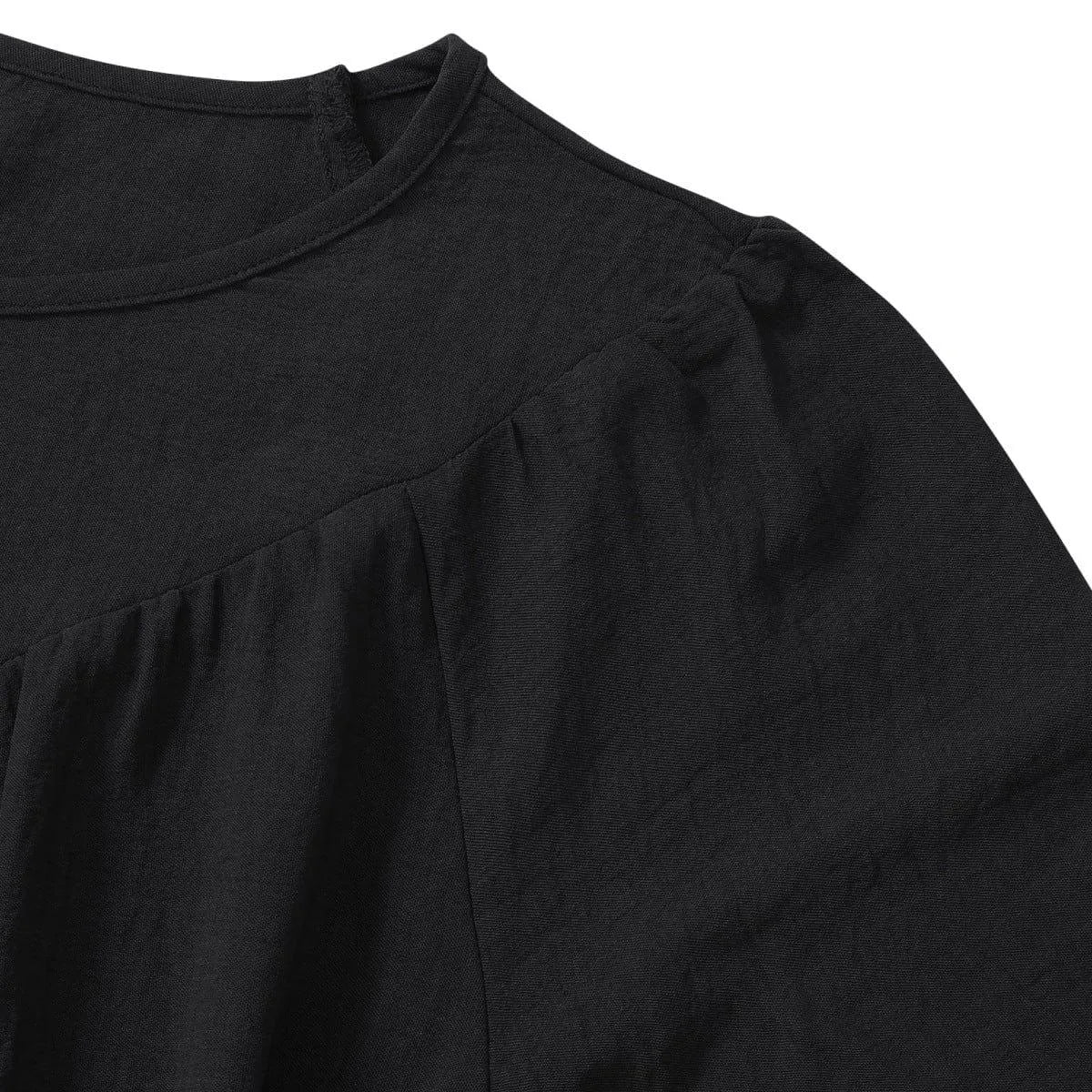 Round Neck Gathering Long Sleeve Top Jewelry Bubble