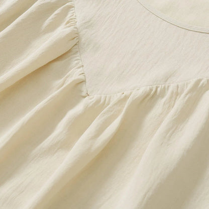 Round Neck Gathering Long Sleeve Top Jewelry Bubble