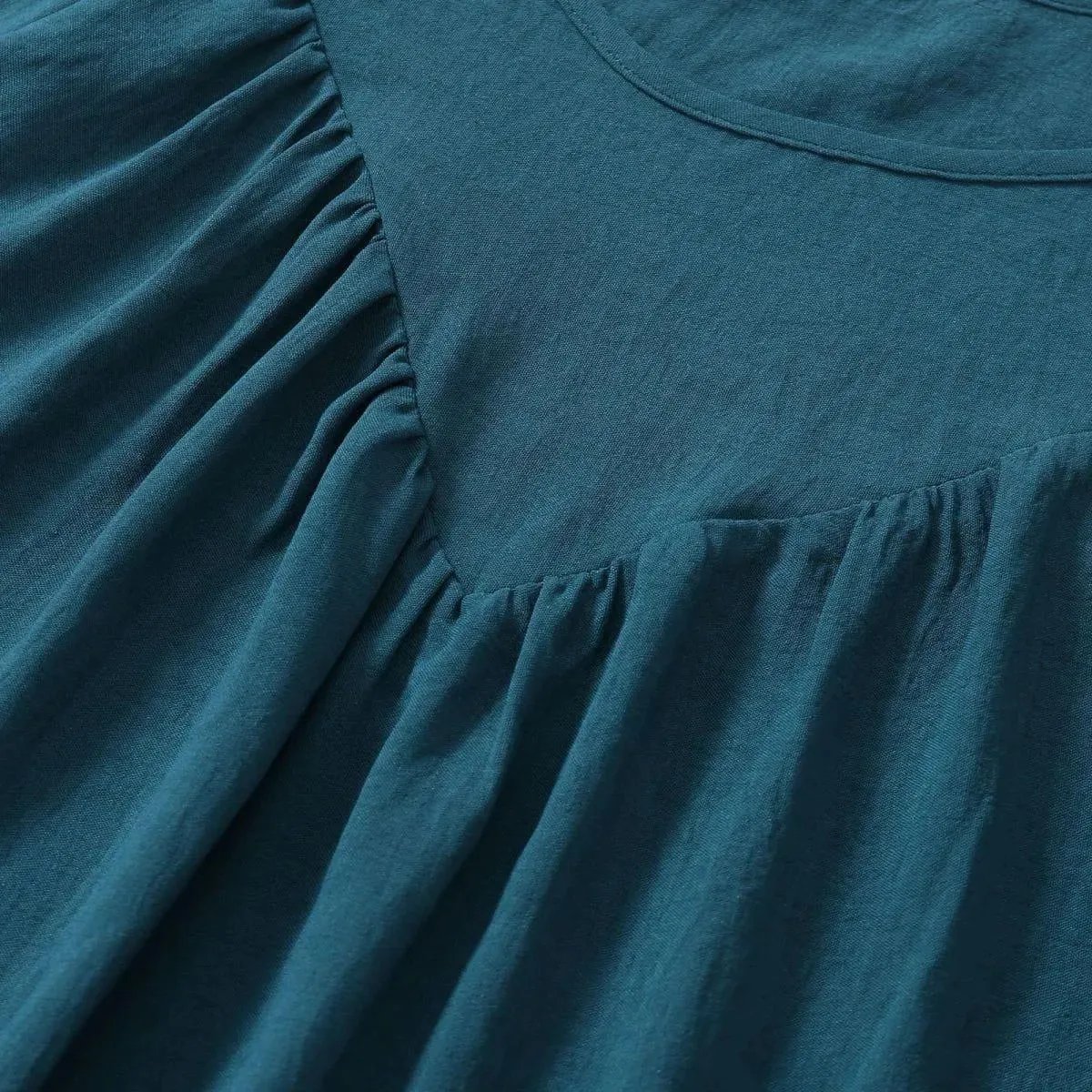 Round Neck Gathering Long Sleeve Top