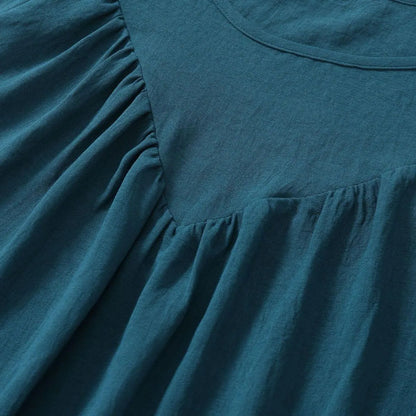 Round Neck Gathering Long Sleeve Top Jewelry Bubble