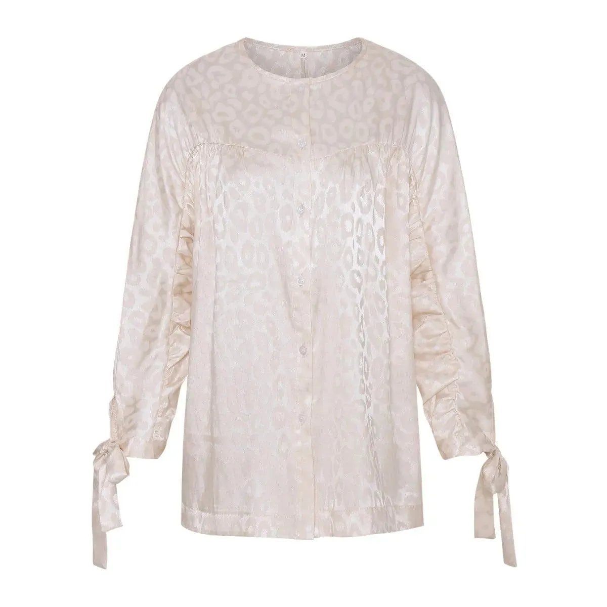 Round Neck Leopard Print Tie Cuff Shirt