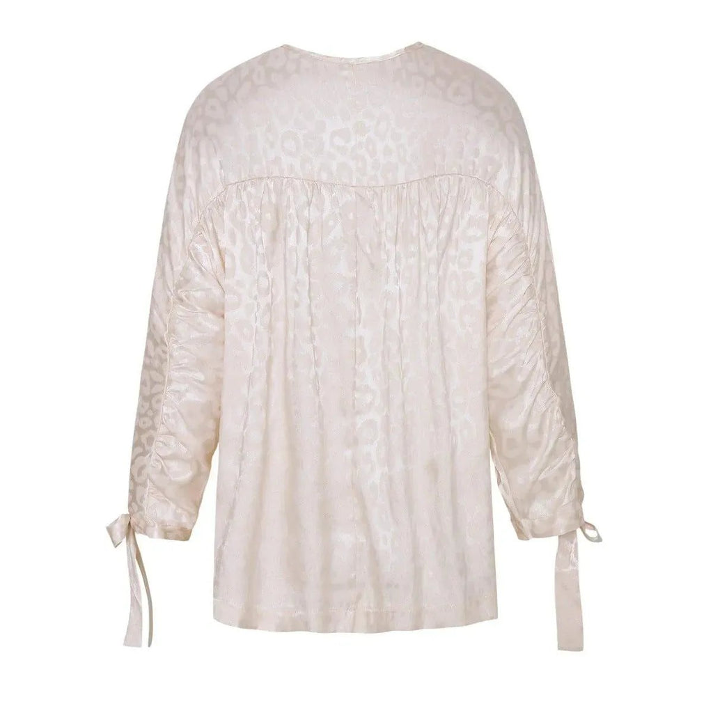 Round Neck Leopard Print Tie Cuff Shirt