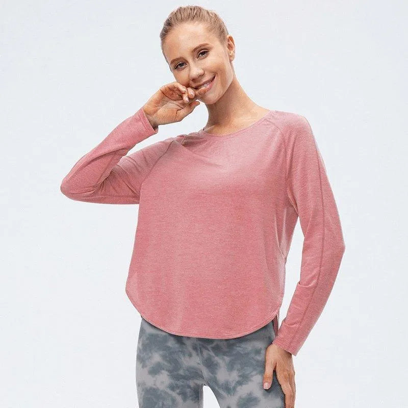 Round Neck Long Sleeve Active Top Jewelry Bubble