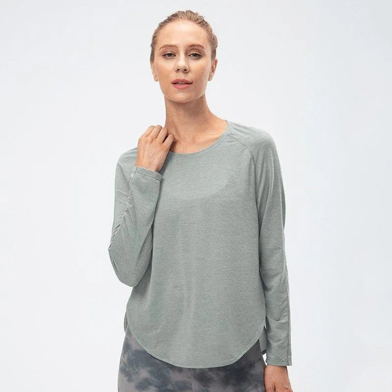 Round Neck Long Sleeve Active Top Jewelry Bubble