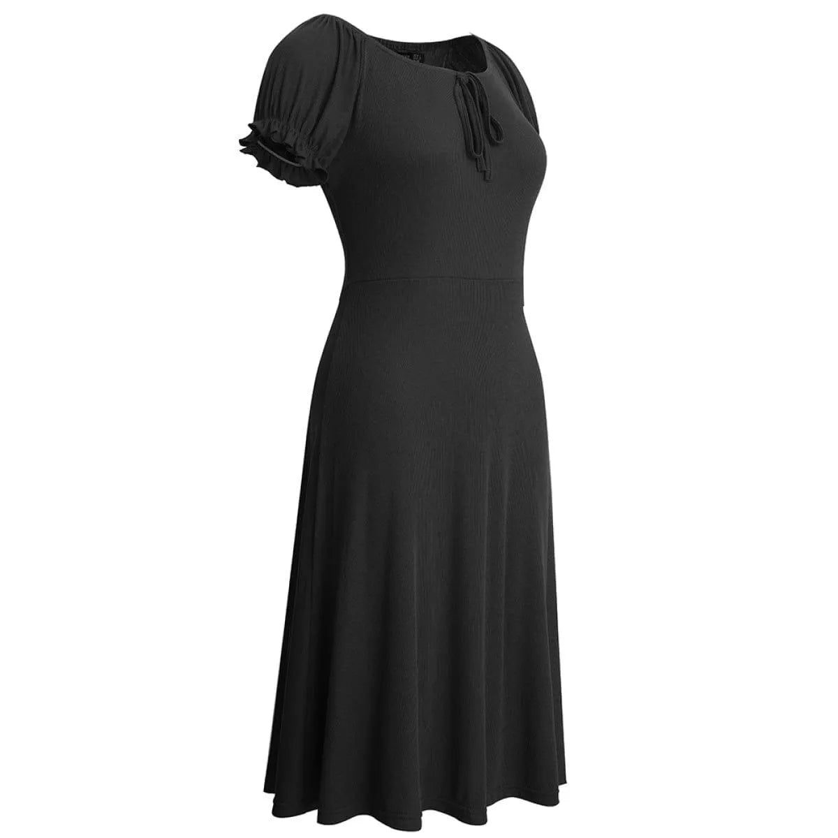 Round Neck Puff Sleeve Tie Front Solid Color Mini Dress Jewelry Bubble