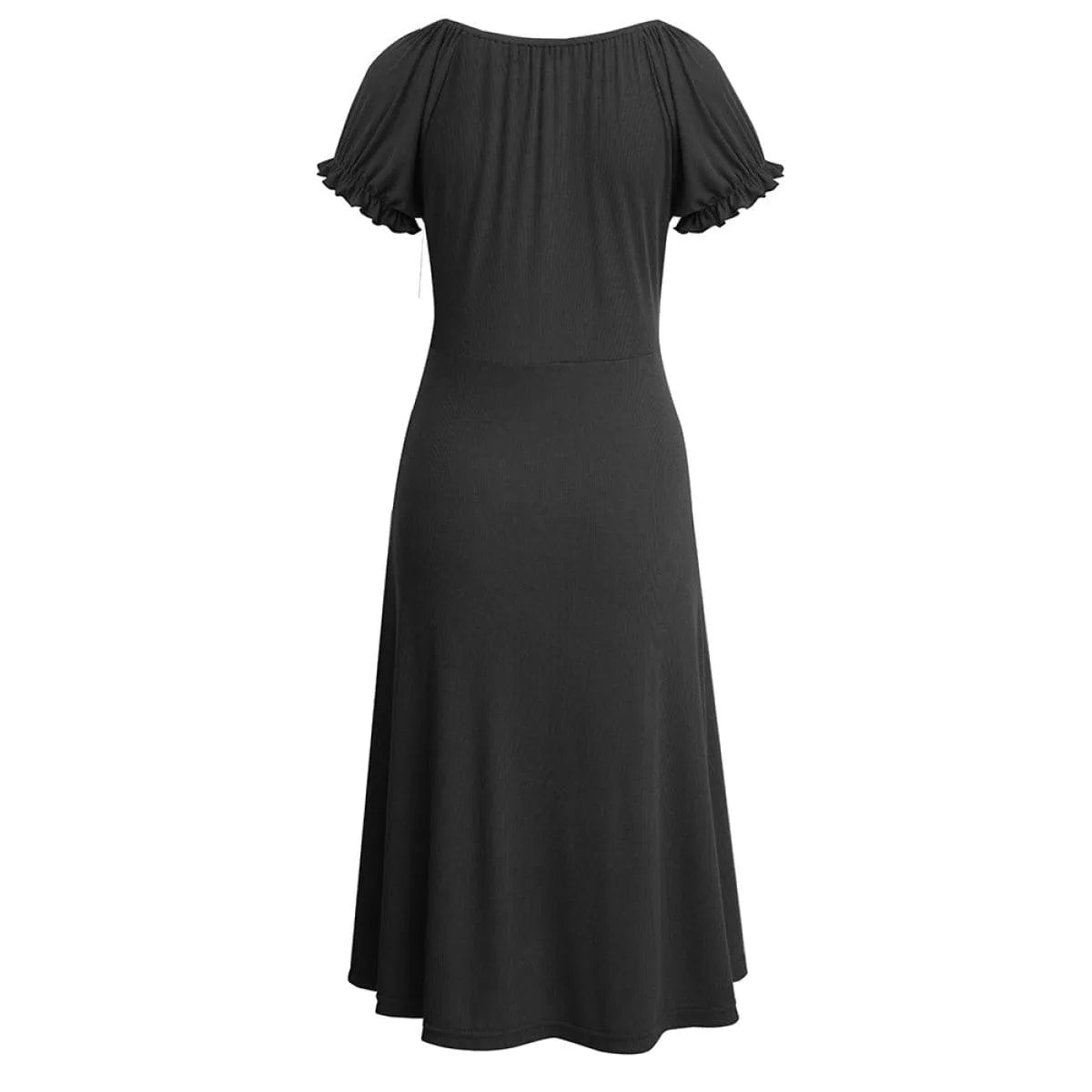 Round Neck Puff Sleeve Tie Front Solid Color Mini Dress Jewelry Bubble
