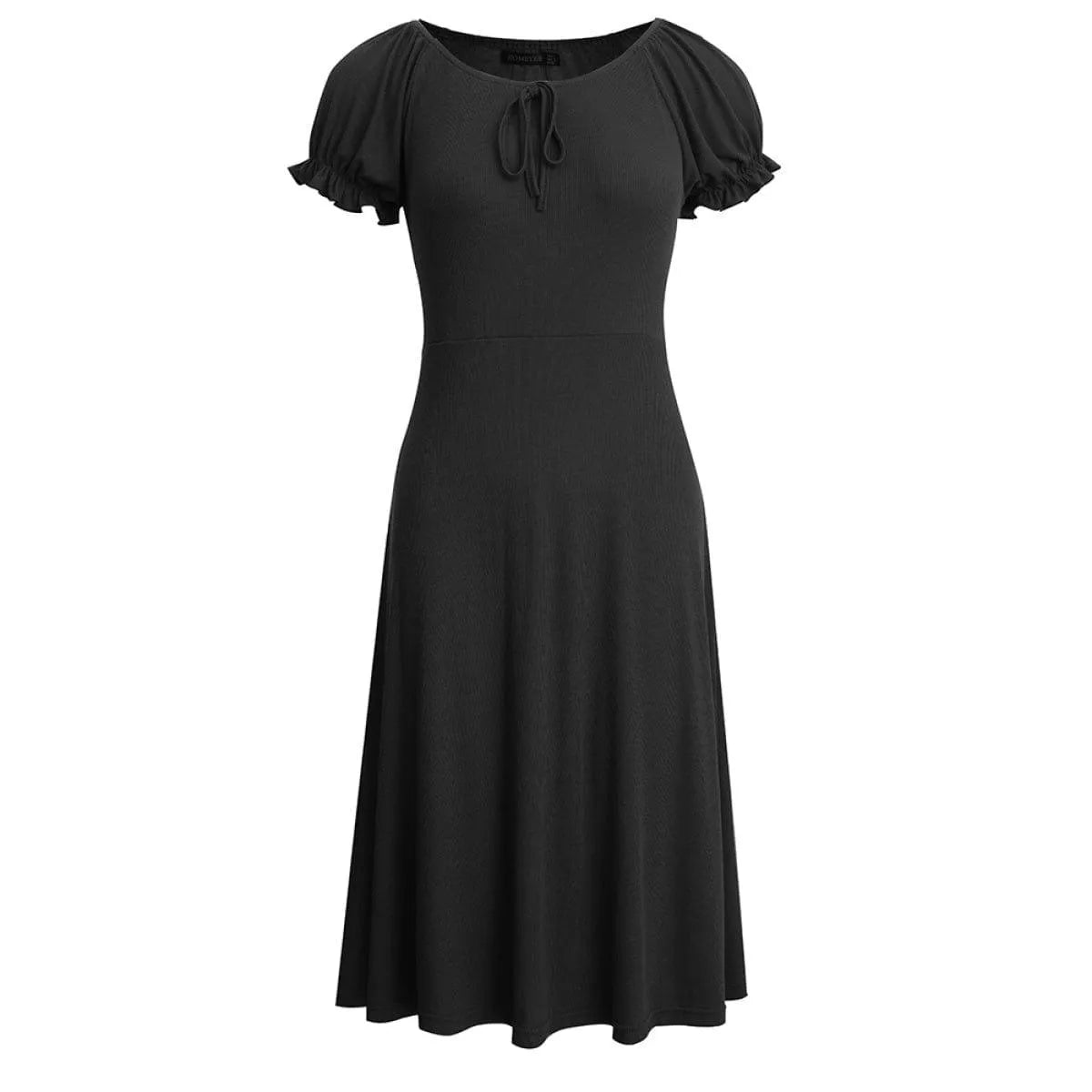 Round Neck Puff Sleeve Tie Front Solid Color Mini Dress Jewelry Bubble