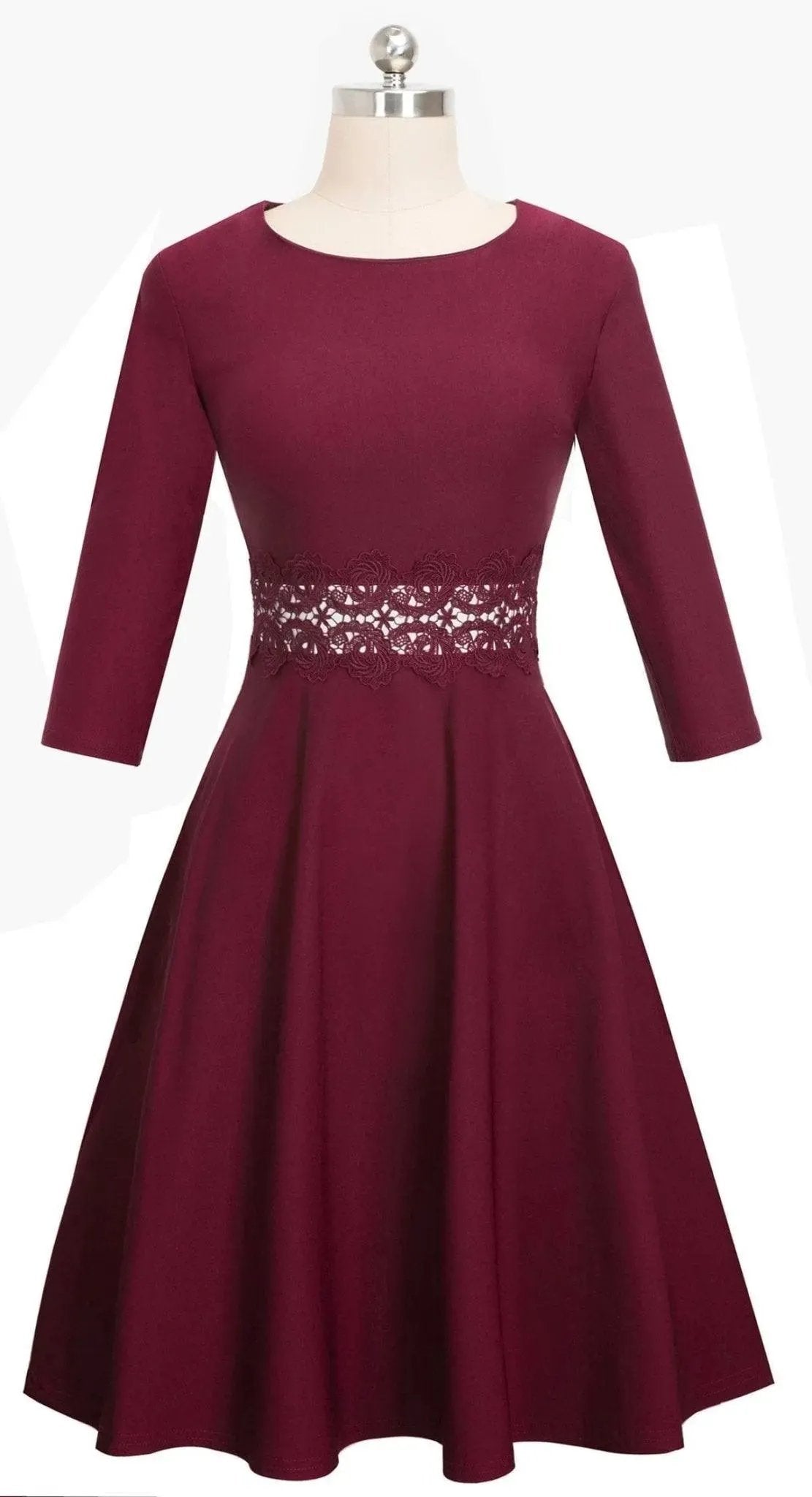 Round Neck Three-Quarter Sleeves Lace Stitching A-Line Mini Dress