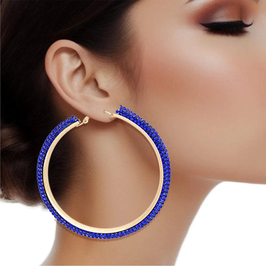 Royal Blue Rhinestone Hoop Earrings: Unapologetically Eye-Catching! Pinktown