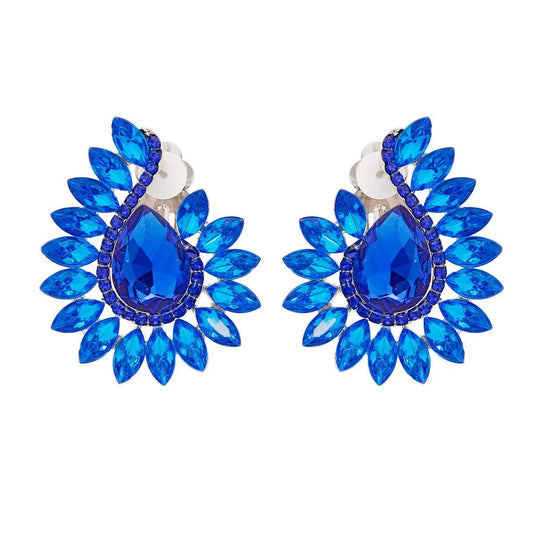 Royal Blue Teardrop Center Clip On Pageant Earrings for Elegant Style Pinktown