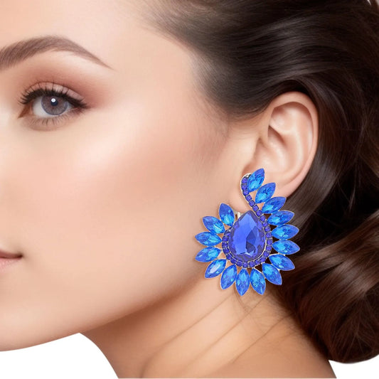 Royal Blue Teardrop Center Clip On Pageant Earrings for Elegant Style Pinktown