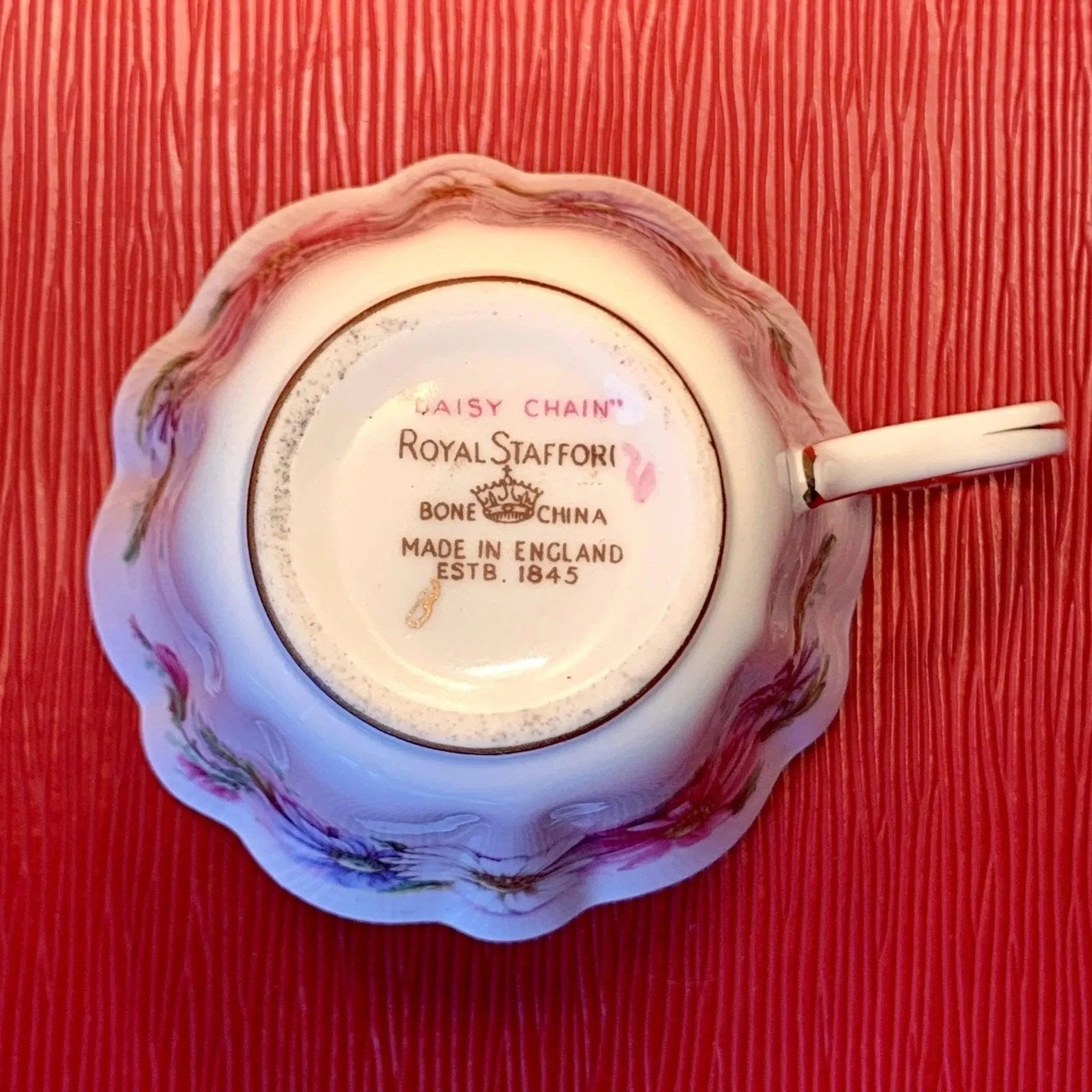 Royal Stafford Bone China in the “Daisy Chain” Pattern Vintage Teacup Saucer Set