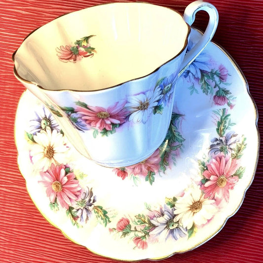 Royal Stafford Bone China in the “Daisy Chain” Pattern Vintage Teacup Saucer Set Jewelry Bubble
