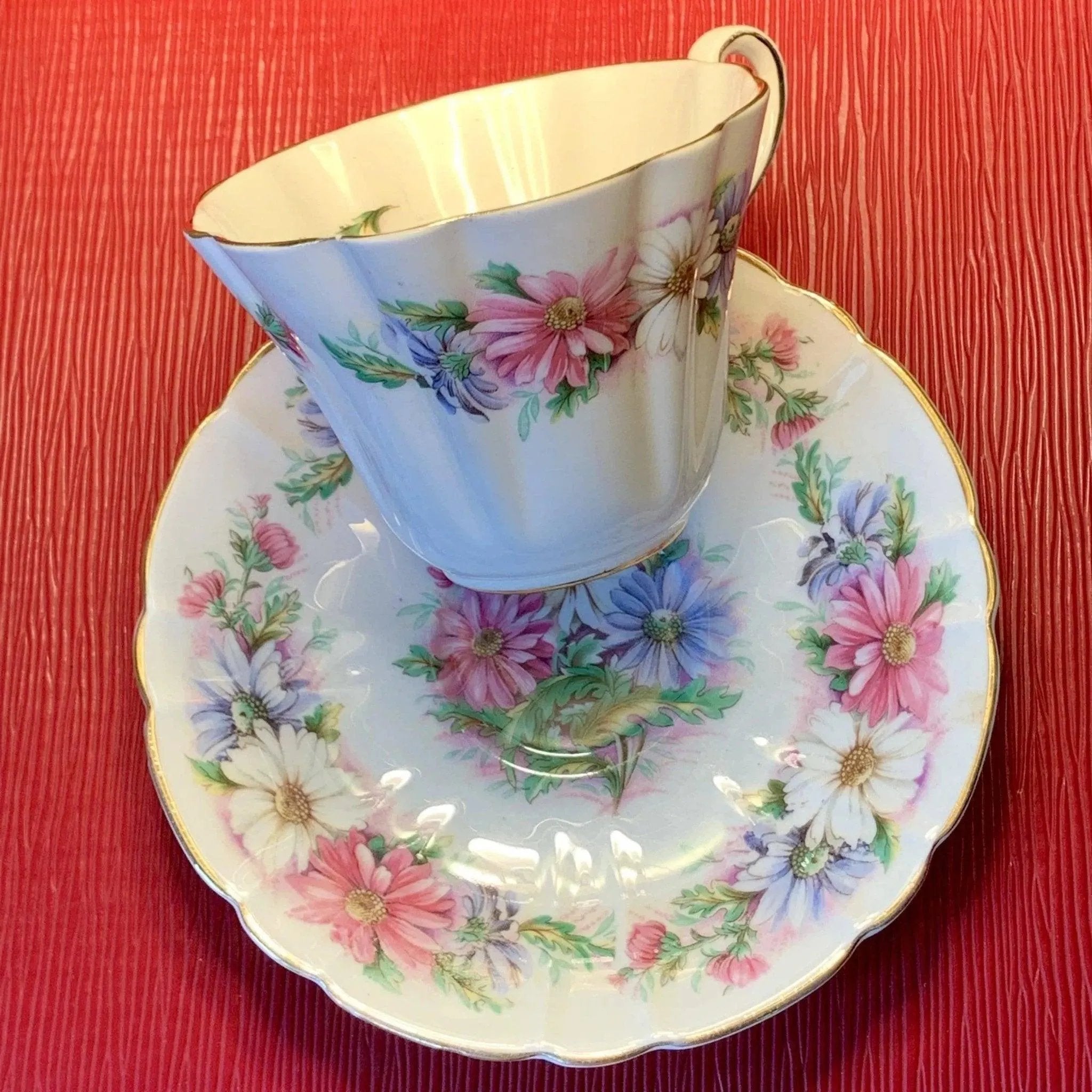 Royal Stafford Bone China in the “Daisy Chain” Pattern Vintage Teacup Saucer Set