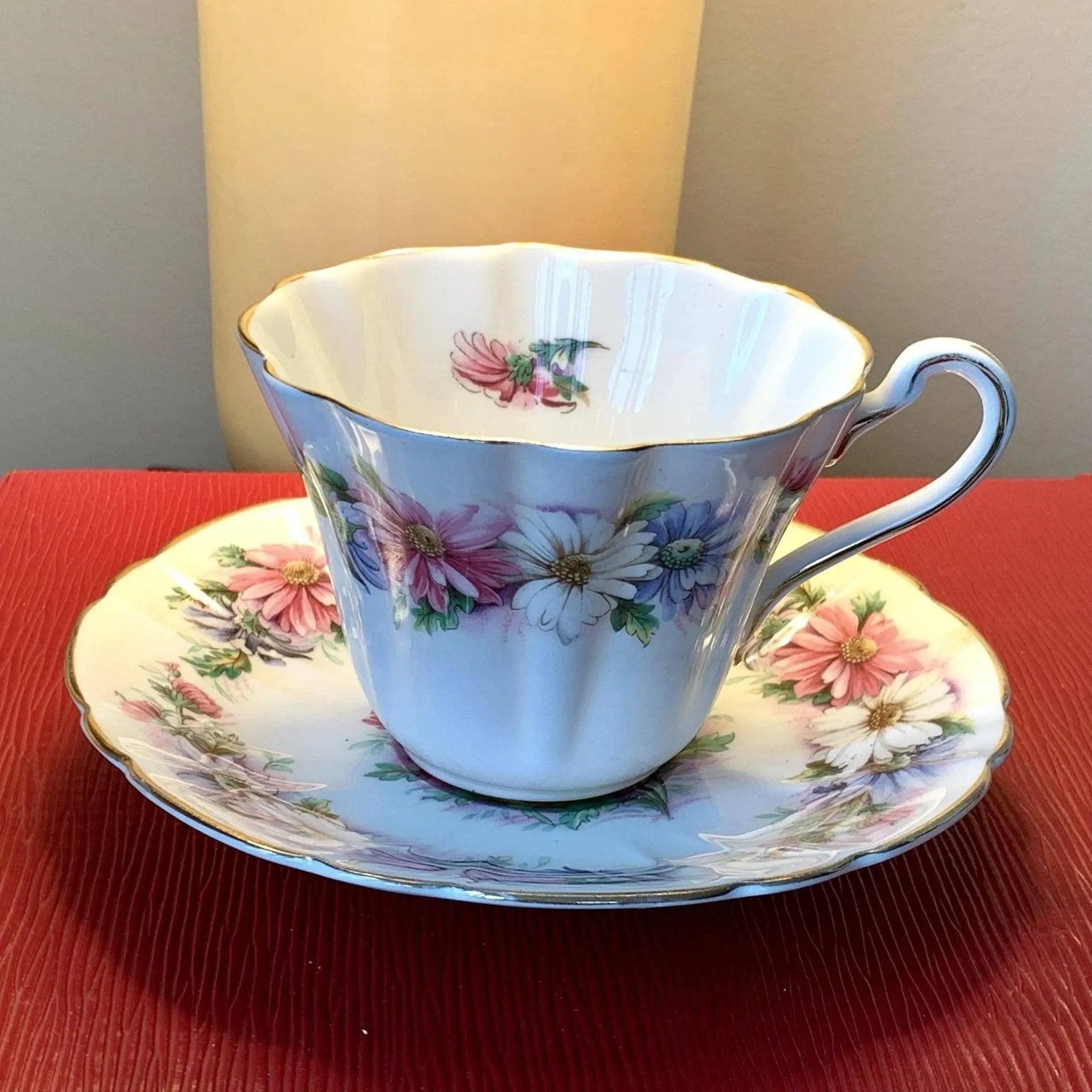Royal Stafford Bone China in the “Daisy Chain” Pattern Vintage Teacup Saucer Set