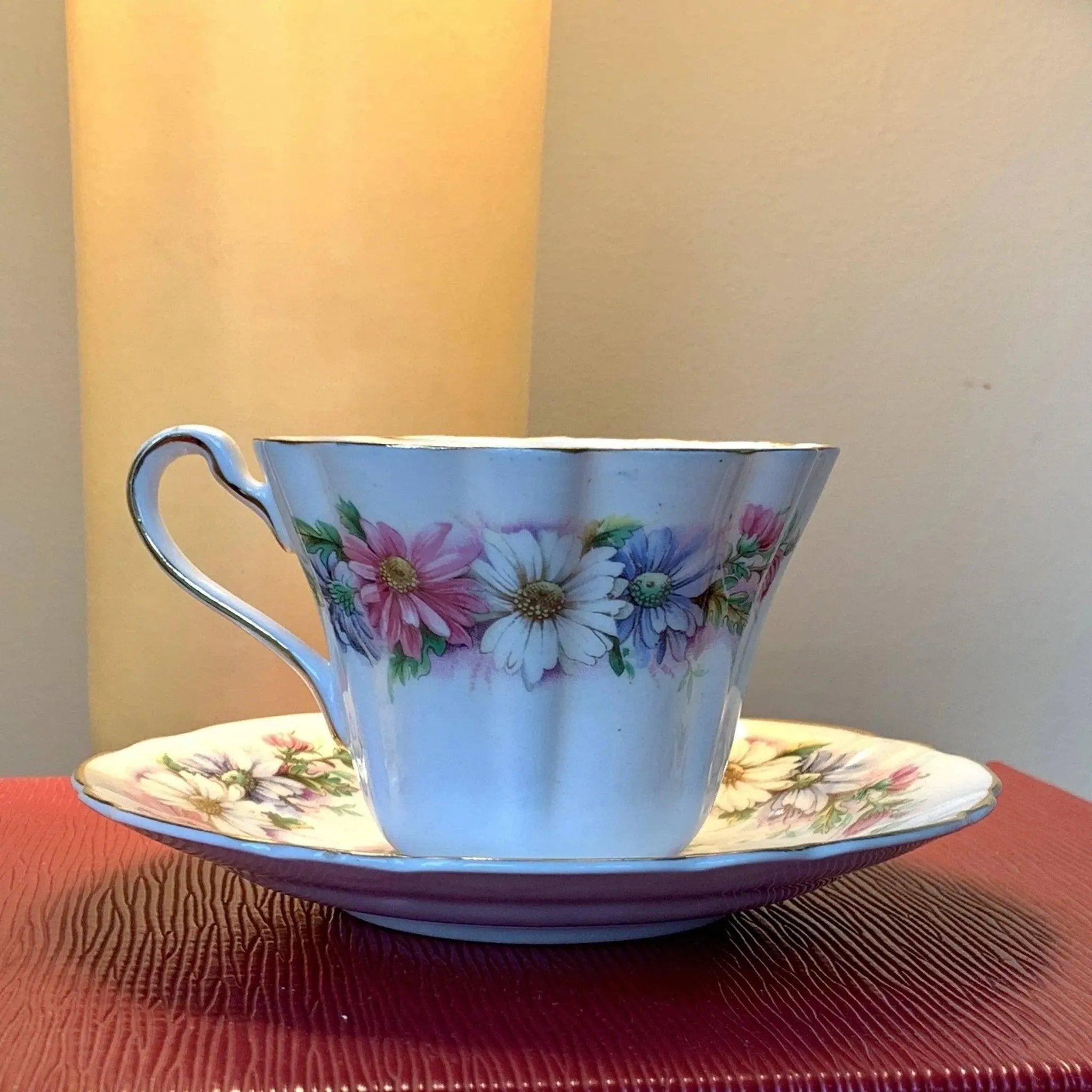 Royal Stafford Bone China in the “Daisy Chain” Pattern Vintage Teacup Saucer Set