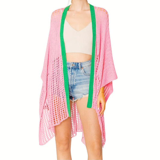 Ruana Kimono Pink/Green Crochet – Your Go-To for Stylish Comfort Jewelry Bubble