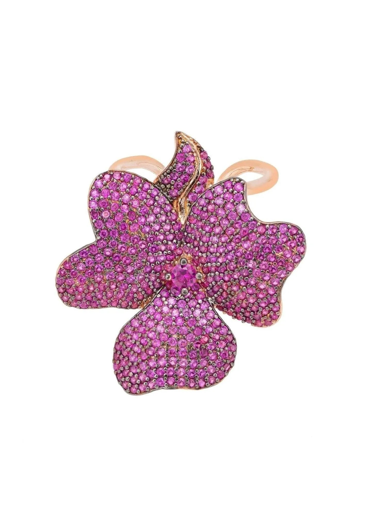 Ruby CZ Flower Cocktail Ring Rose Gold Plated Jewelry Bubble