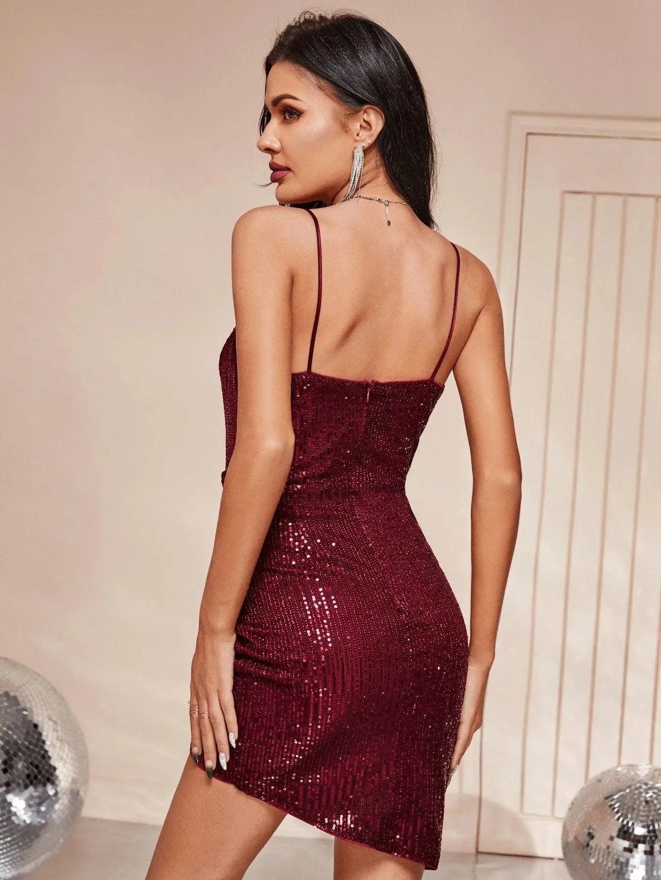 Ruched Sequin Bodycon Dress