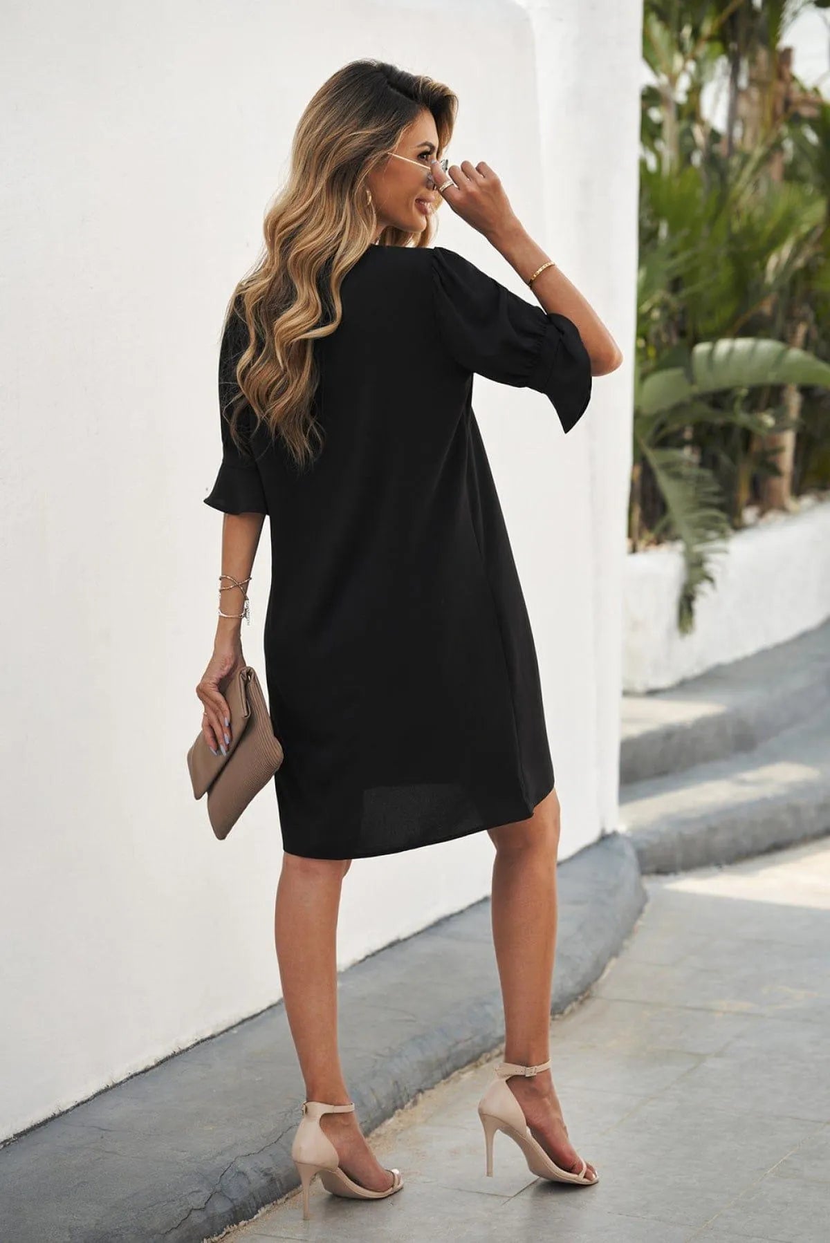 Ruffled Sleeve Shift Dress Jewelry Bubble