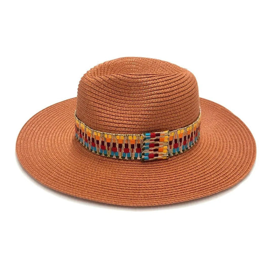 Rust Color Panama Hat Aztec Band Jewelry Bubble