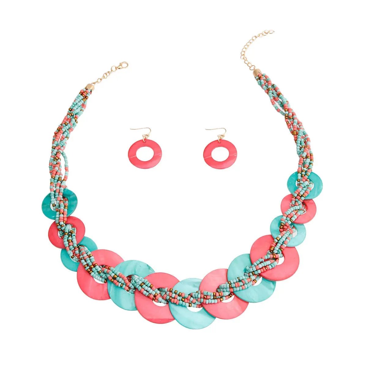 Santa Fe Disc Style Seed Beaded Necklace Earrings Set