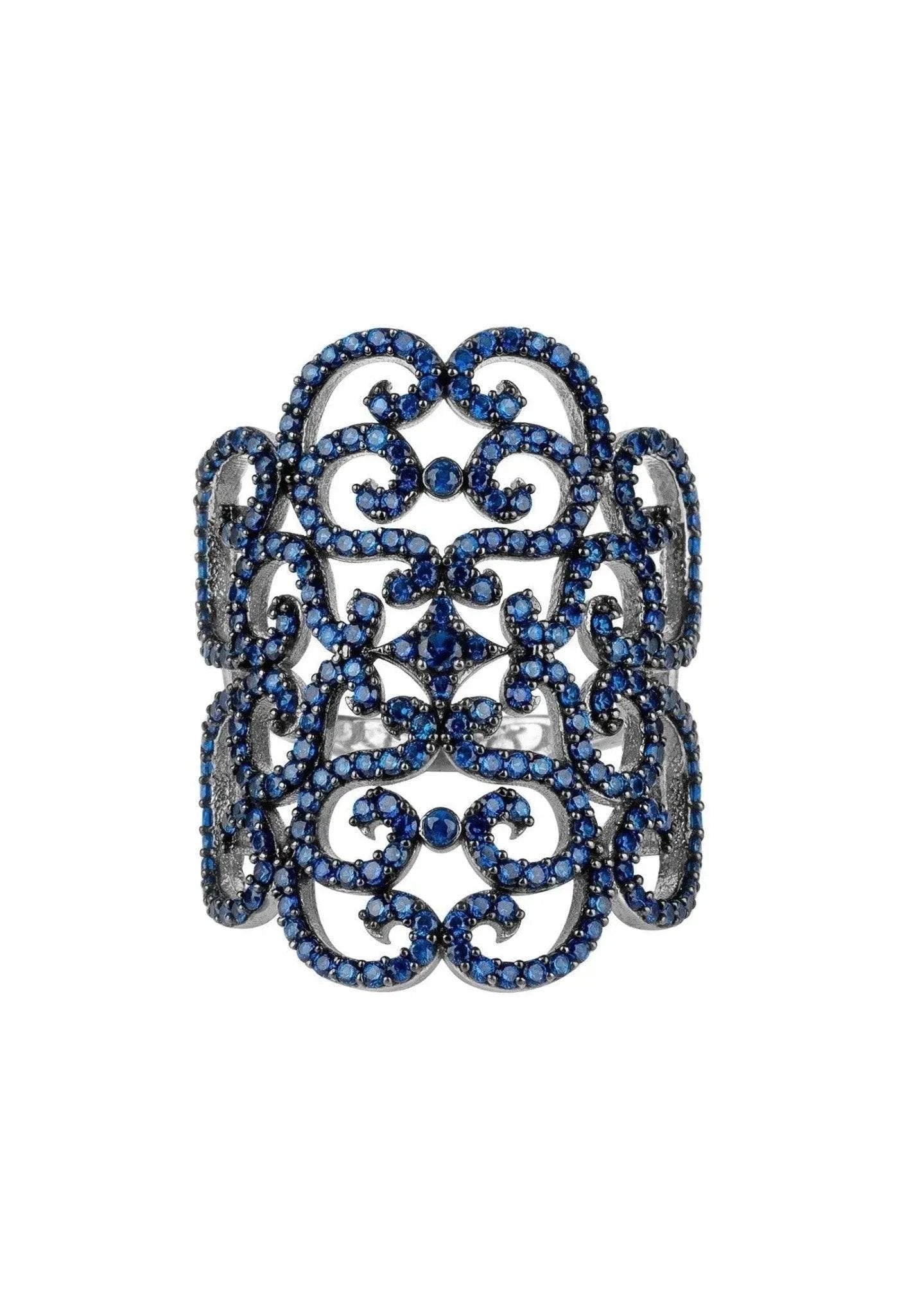 Sapphire CZ Filigree Statement Ring Sterling Silver