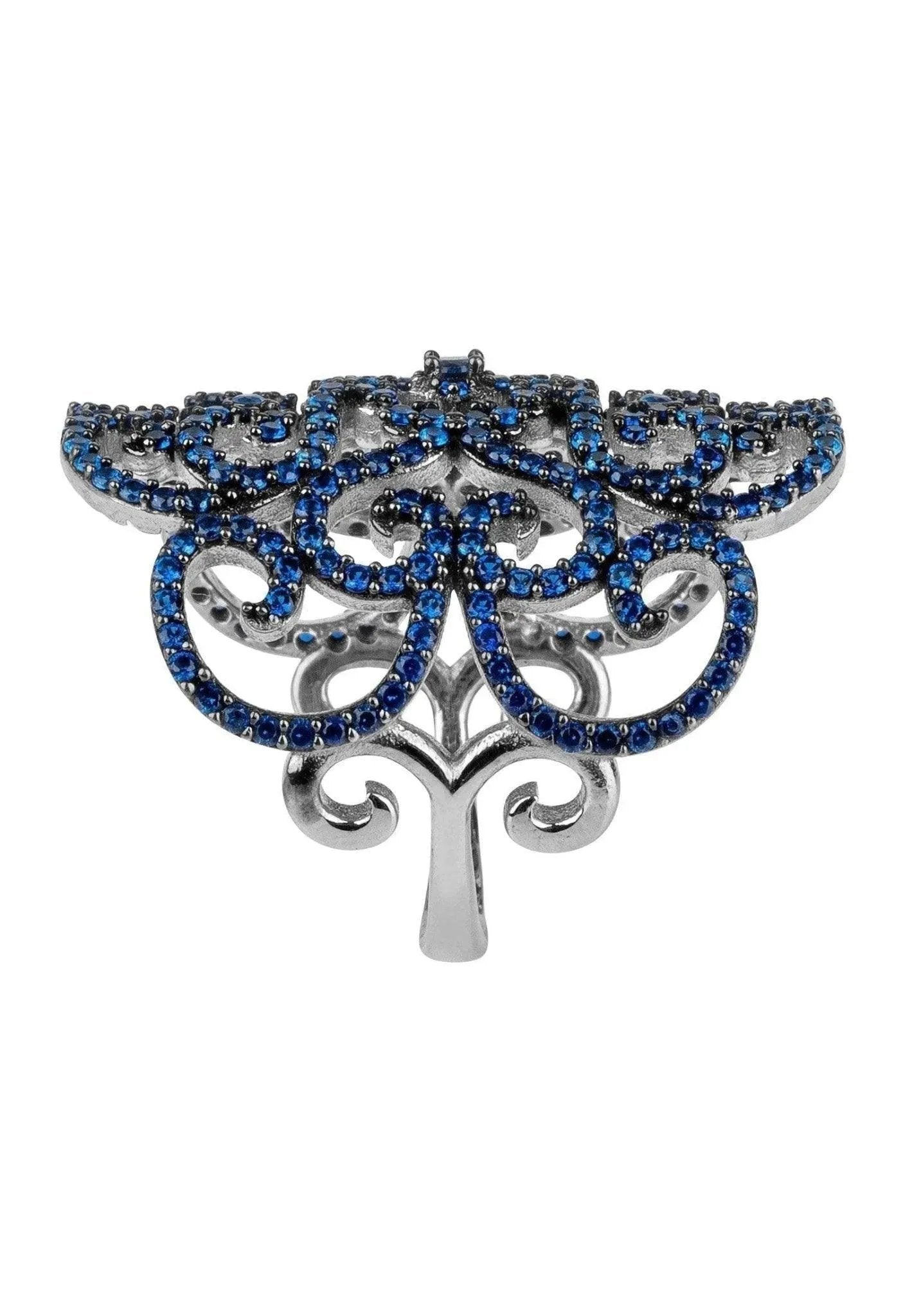 Sapphire CZ Filigree Statement Ring Sterling Silver