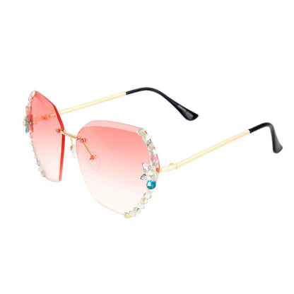 Sassy Rimless Rhinestone Pink Sunglasses for Women – Upgrade Your Style Jewelry Bubble