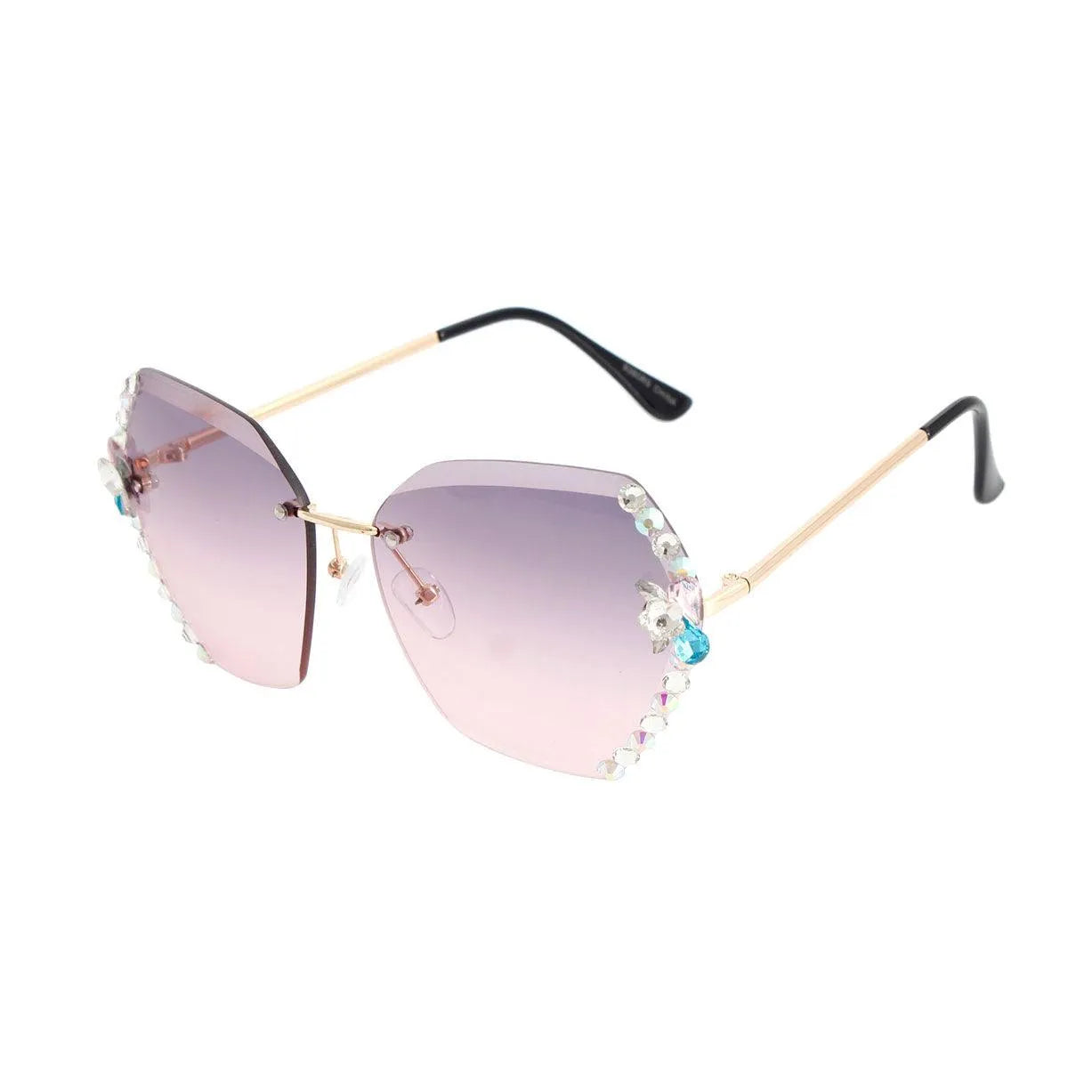 Sassy Rimless Rhinestone Purple Sunglasses for Women – Upgrade Your Style Jewelry Bubble