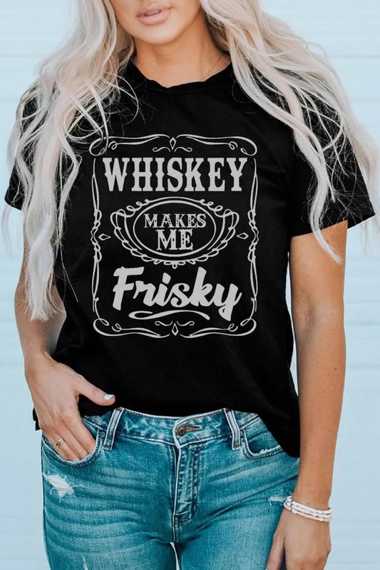 Sassy and Stylish: Whiskey Makes Me Frisky Graphic Tee for Women Jewelry Bubble