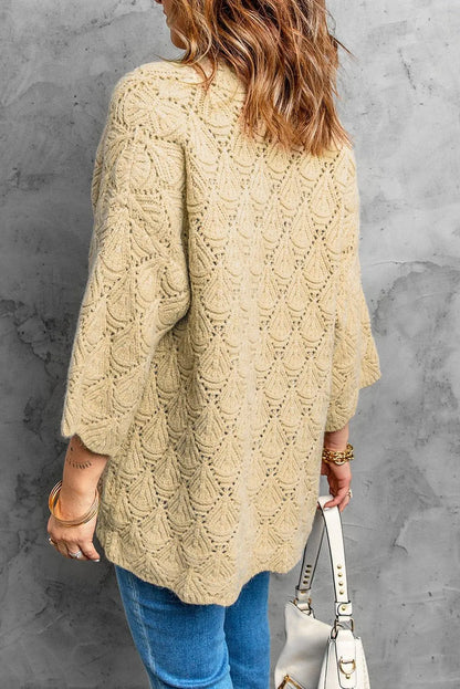 Scalloped Hem Open Front Cardigan Jewelry Bubble