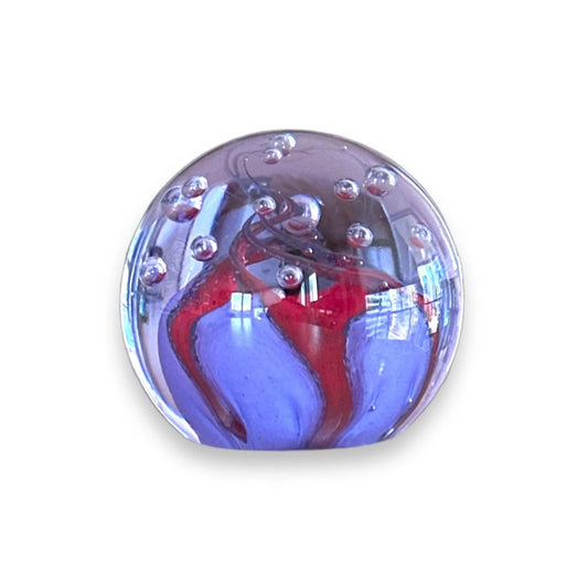 Scottish Glass: Vintage Caithness Paperweight DIABOLO Purple & Red Swirls with Controlled Air Bubbles Jewelry Bubble