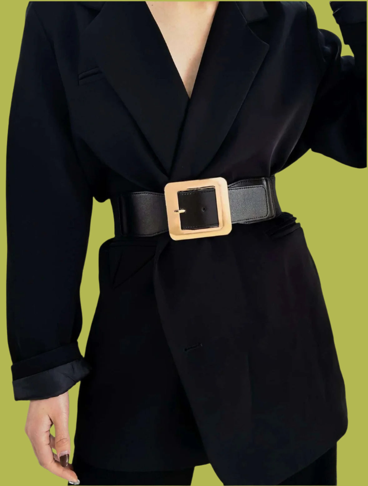 Elegant Black Belt – Gold Buckle Accent Trendsi