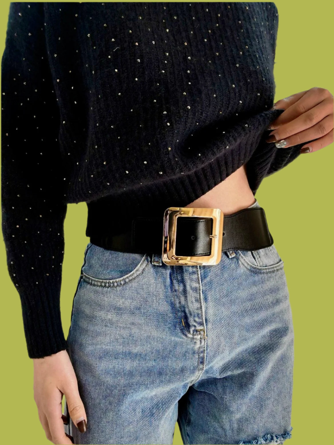 Elegant Black Belt – Gold Buckle Accent Trendsi