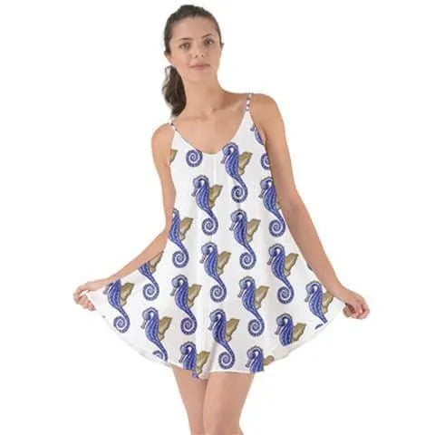 Seahorse Pattern Flare Thin Strap Chiffon Halter Dress Jewelry Bubble