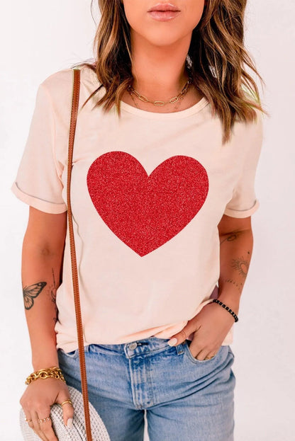 Sequin Heart Graphic T-Shirt Ladies Jewelry Bubble