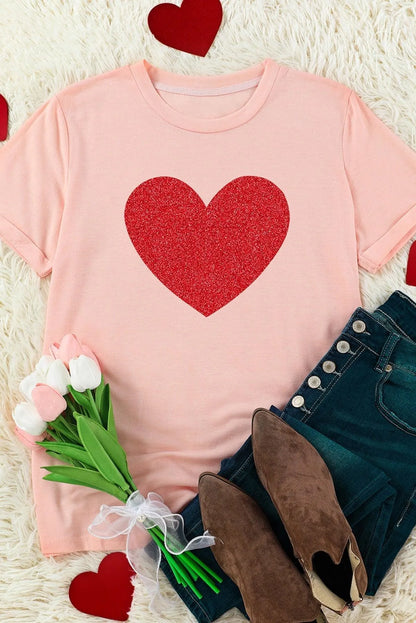 Sequin Heart Graphic T-Shirt Ladies Jewelry Bubble