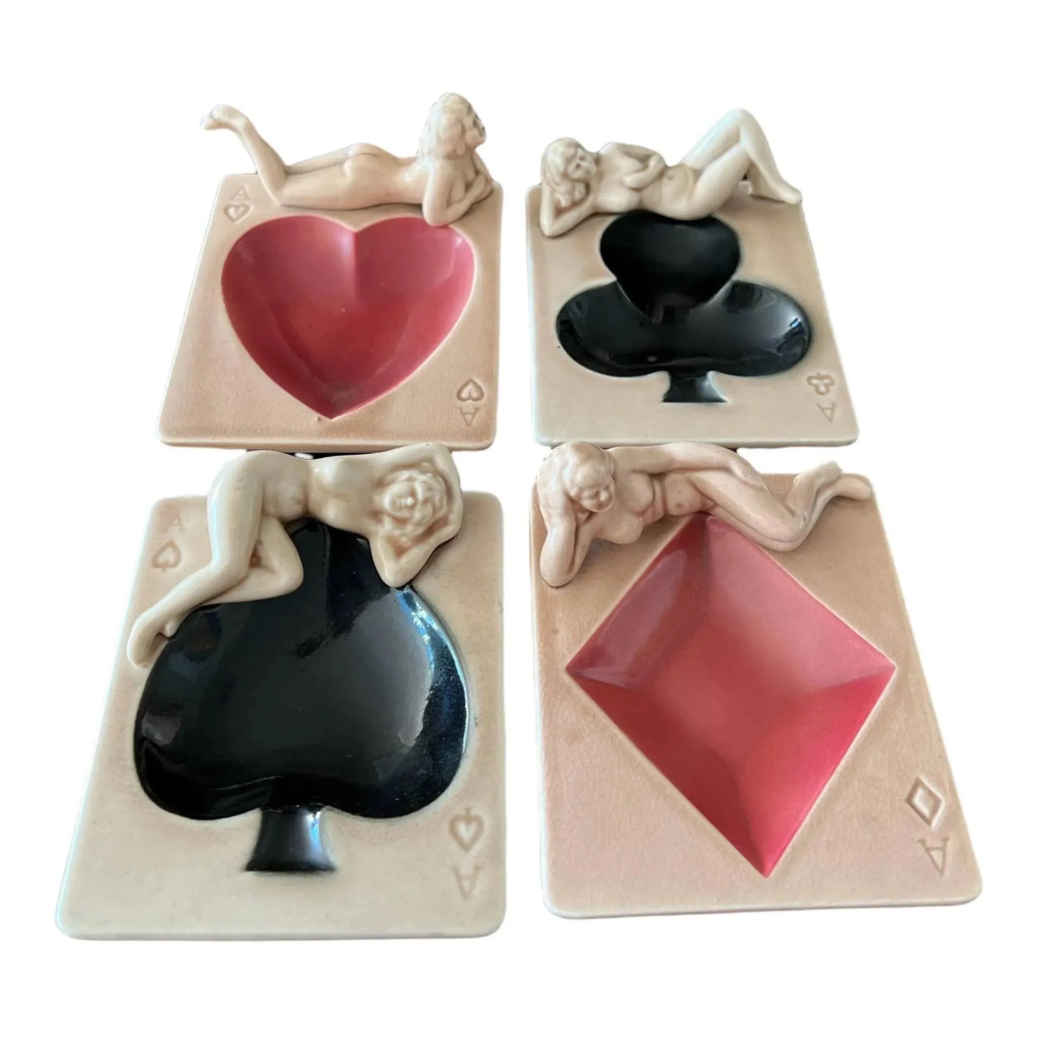 Set of 4 Nude Pin Up Vintage Ceramic Ashtrays
