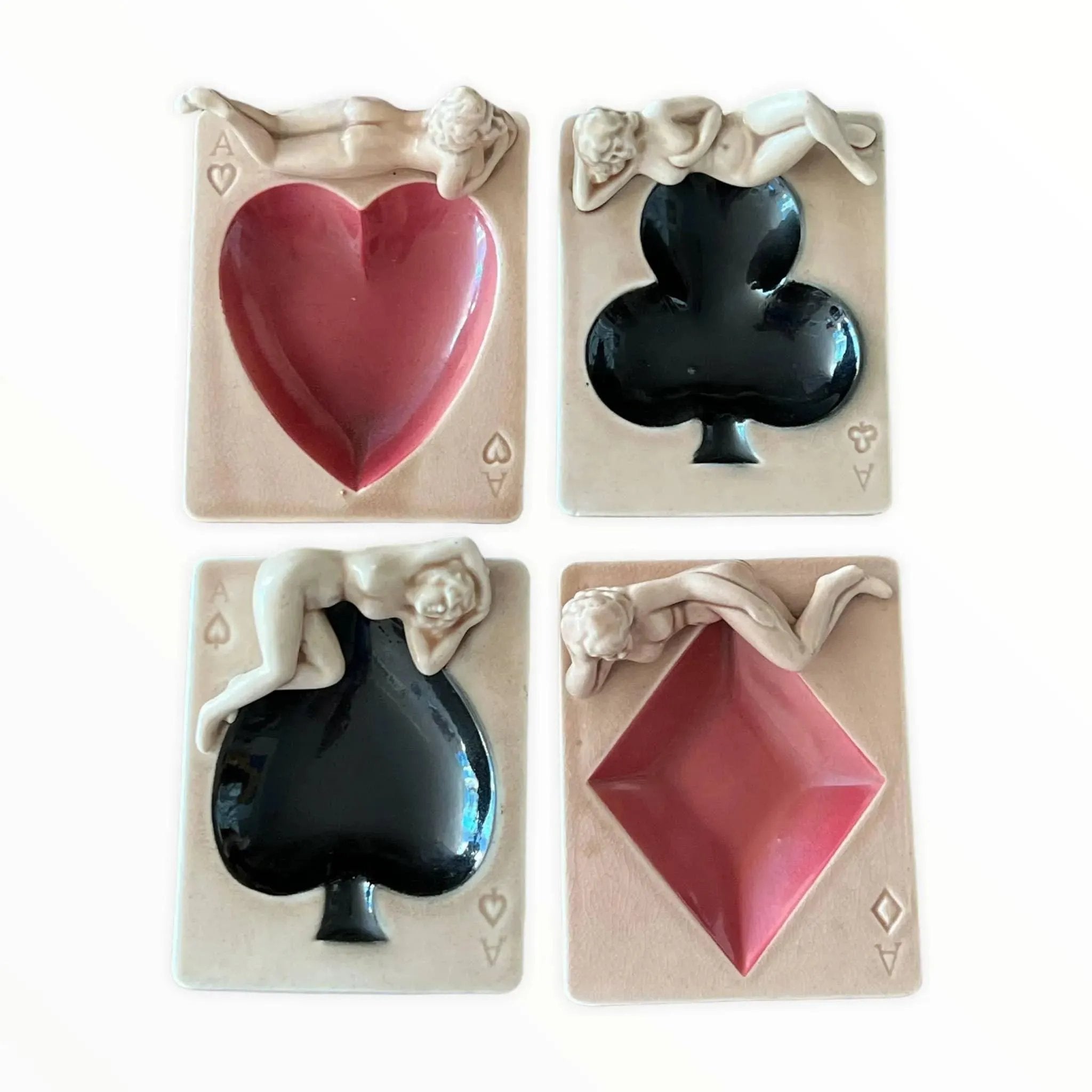 Set of 4 Nude Pin Up Vintage Ceramic Ashtrays