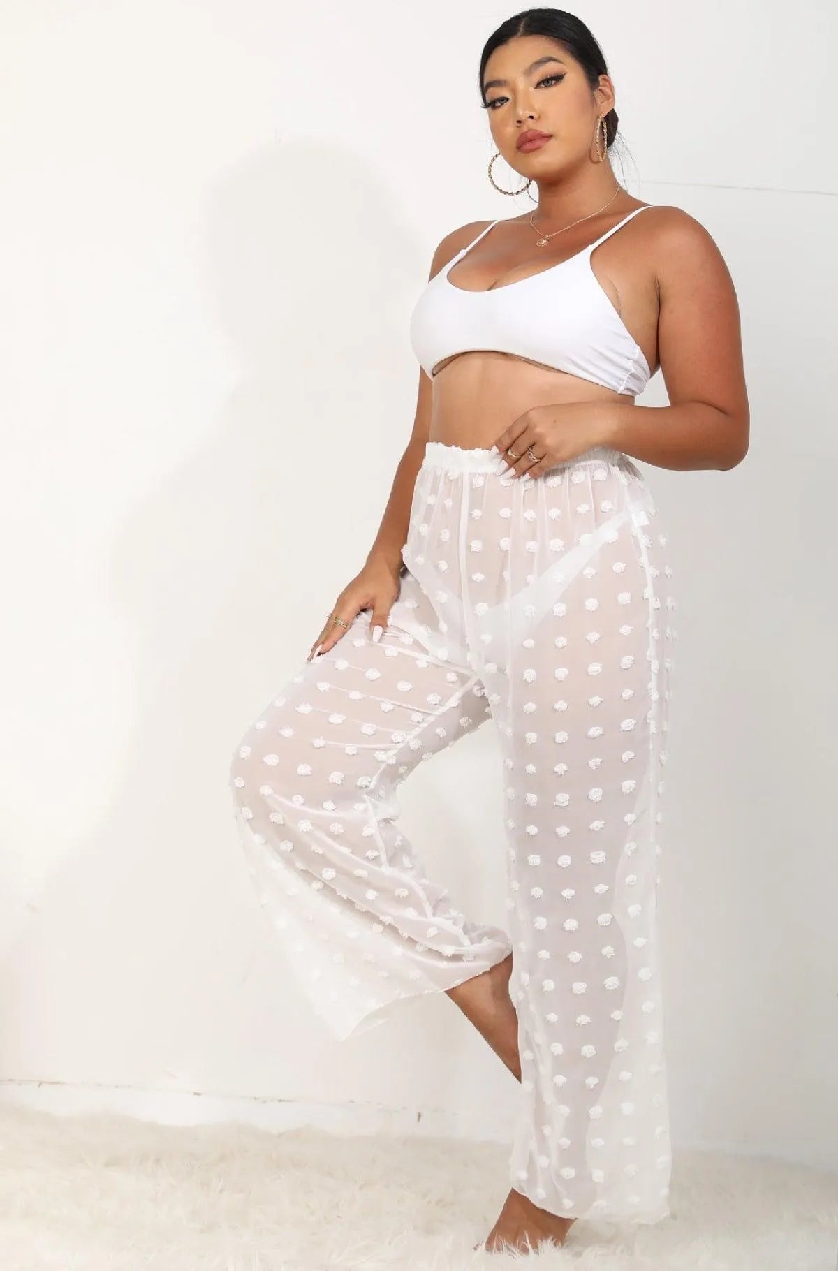 Sheer Polka Dot Wide Pants Jewelry Bubble