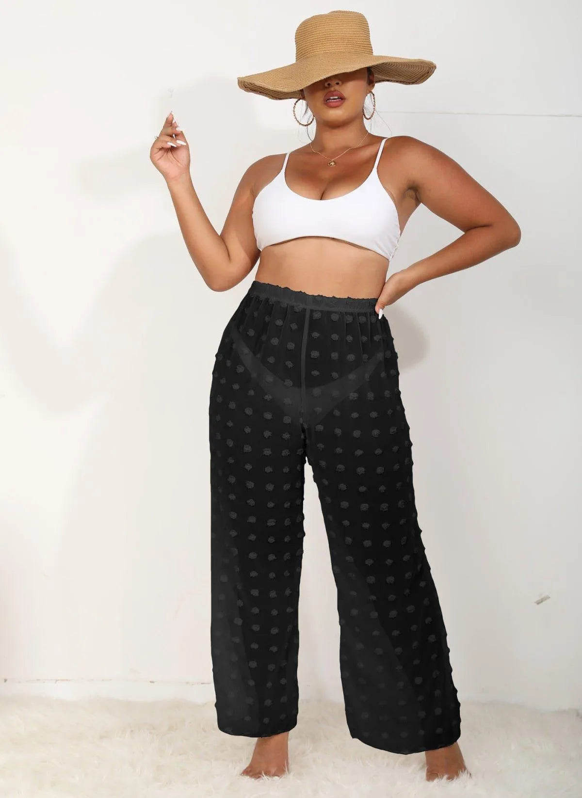 Sheer Polka Dot Wide Pants Jewelry Bubble