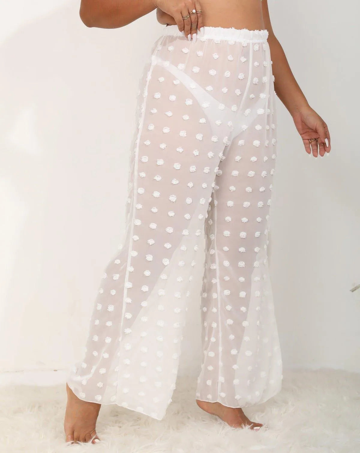 Sheer Polka Dot Wide Pants Jewelry Bubble