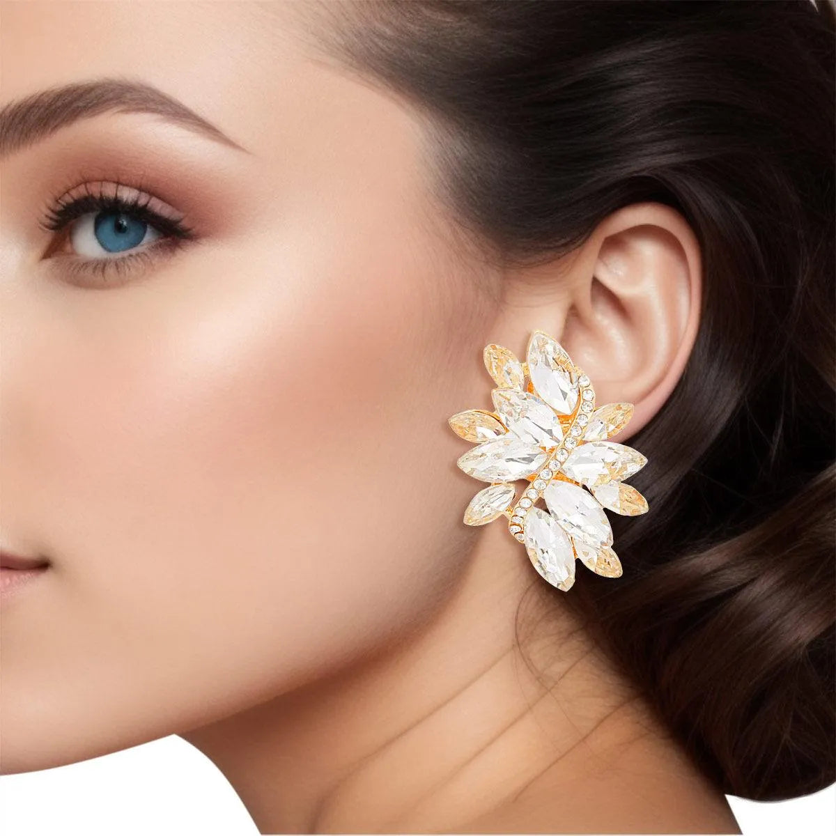 Shimmering Clear/Gold Marquise Earrings: Radiant Beauty Jewelry Bubble