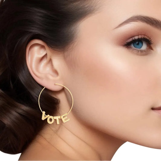 Shine Bright with Hoops Gold Wire VOTE Earrings 2024 Pinktown