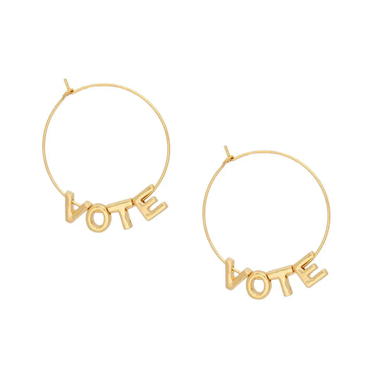 Shine Bright with Hoops Gold Wire VOTE Earrings 2024 Pinktown