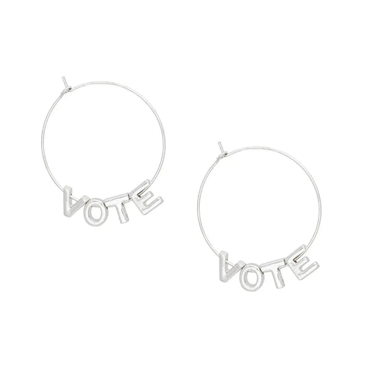 Shine Bright with Hoops Silver Wire VOTE Earrings 2024 Pinktown